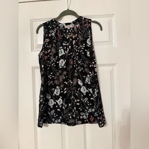 Loft Outlet | Black Floral High Neck Button Sleeveless Blouse | Size S